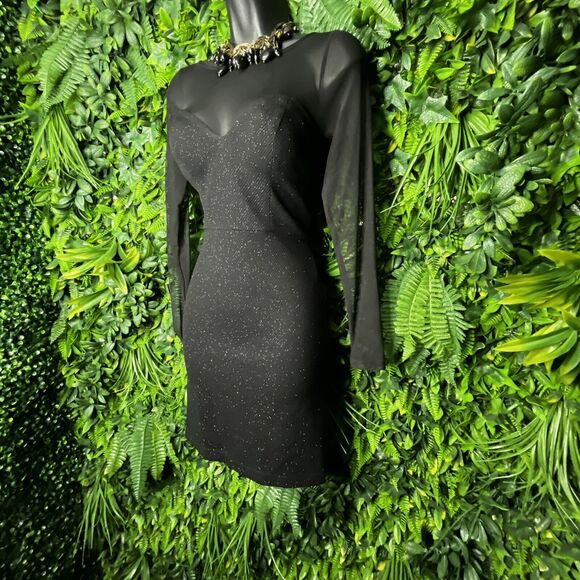 DEAR MOON Women Dress 3‎ Black Formal Mini illusion Neckline Fitted Party  0655 - Picture 4 of 12